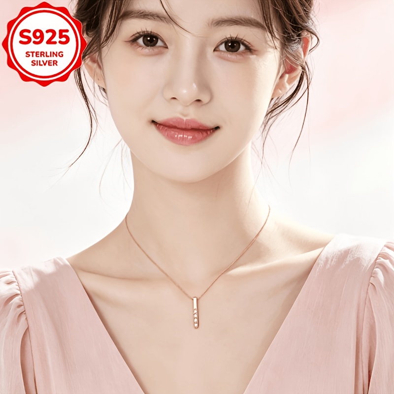 Women's S925 Sterling Silver Vertical Bar Pendant Necklace